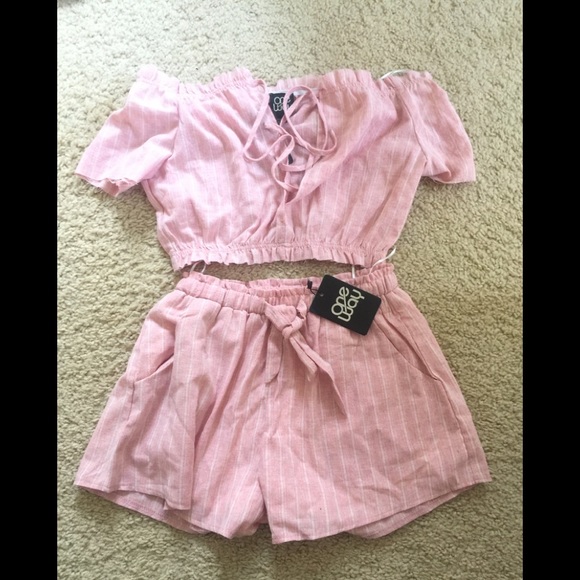 pink and white two piece set